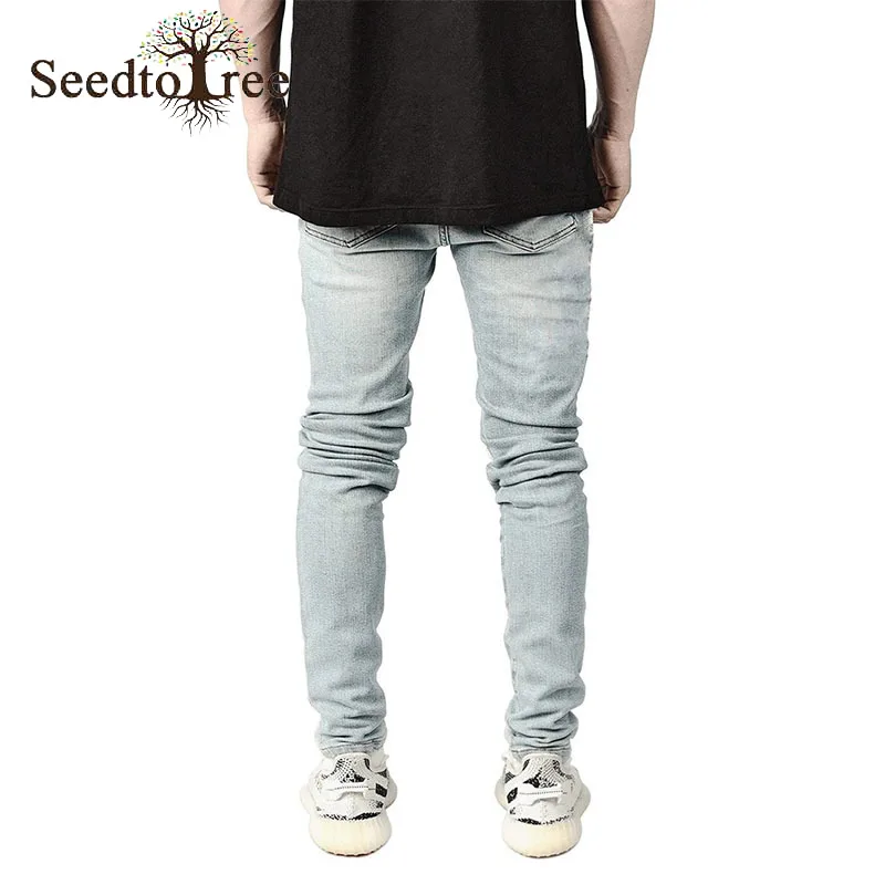 Men's Hole Casual Jeans Men Straight Slim Denim Trousers