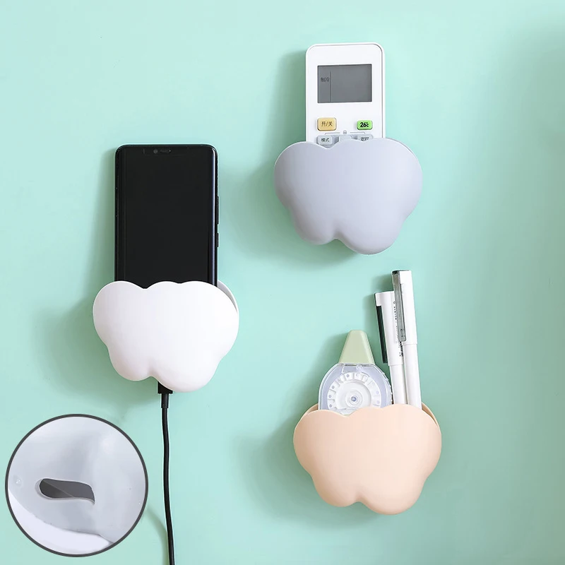 

Storage Box Self Adhesive Wall Mounted Organizer Remote Control Mobile Phone Plug Holder Stand Cloud-shaped Kitchen Adorn