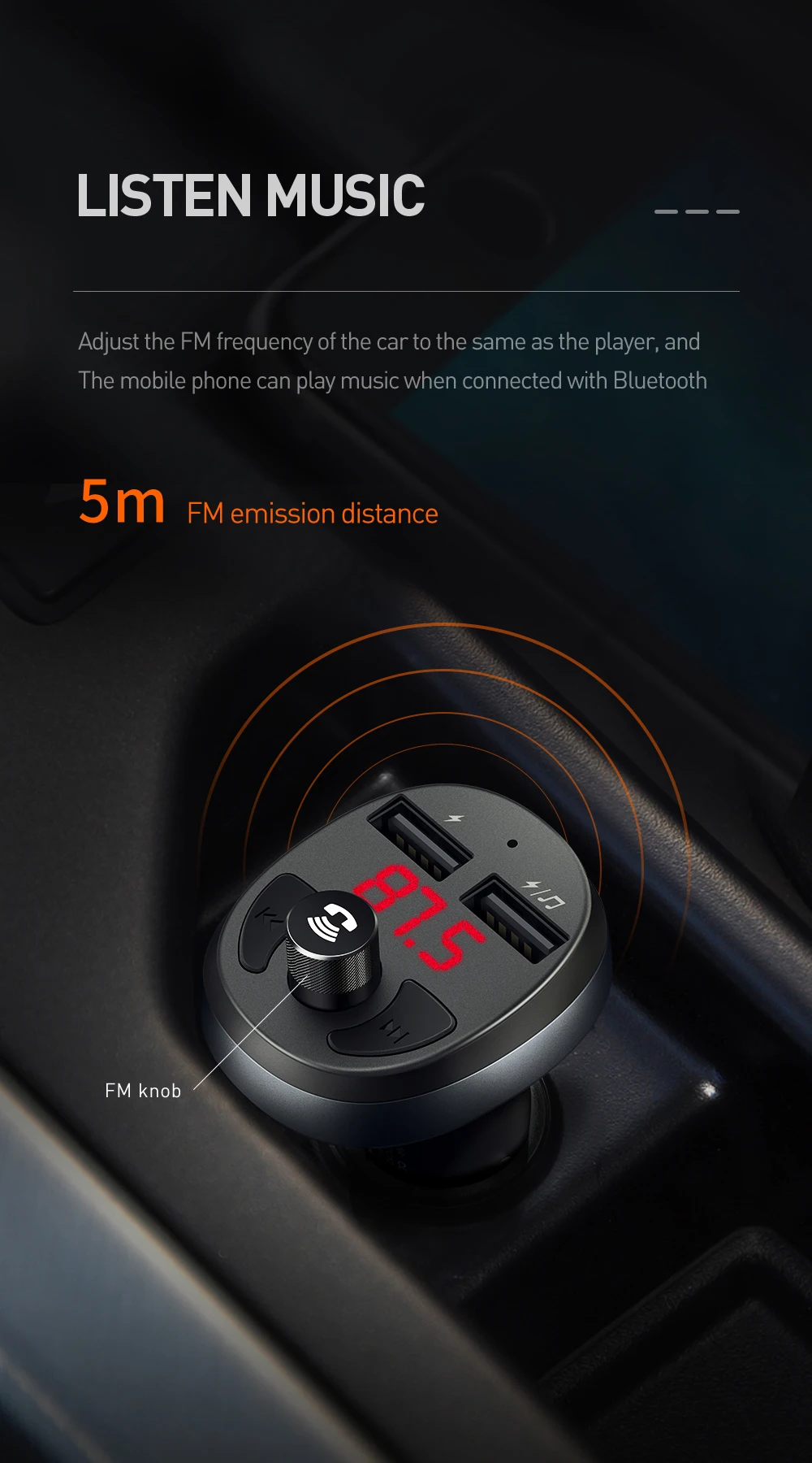 MCDODO fm-передатчик светодиодный двойной зарядное устройство USB Авто Bluetooth 4,2 громкой связи беспроводной автомобильный аудио-MP3-плеер для iPhone Xiaomi