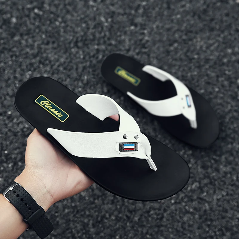 

Men Casual Shoes Flat Indoor Outdoor Man Sandals Male Men's Summer Beach Slippers Leather Flip Flops Walking Swimming Footwear