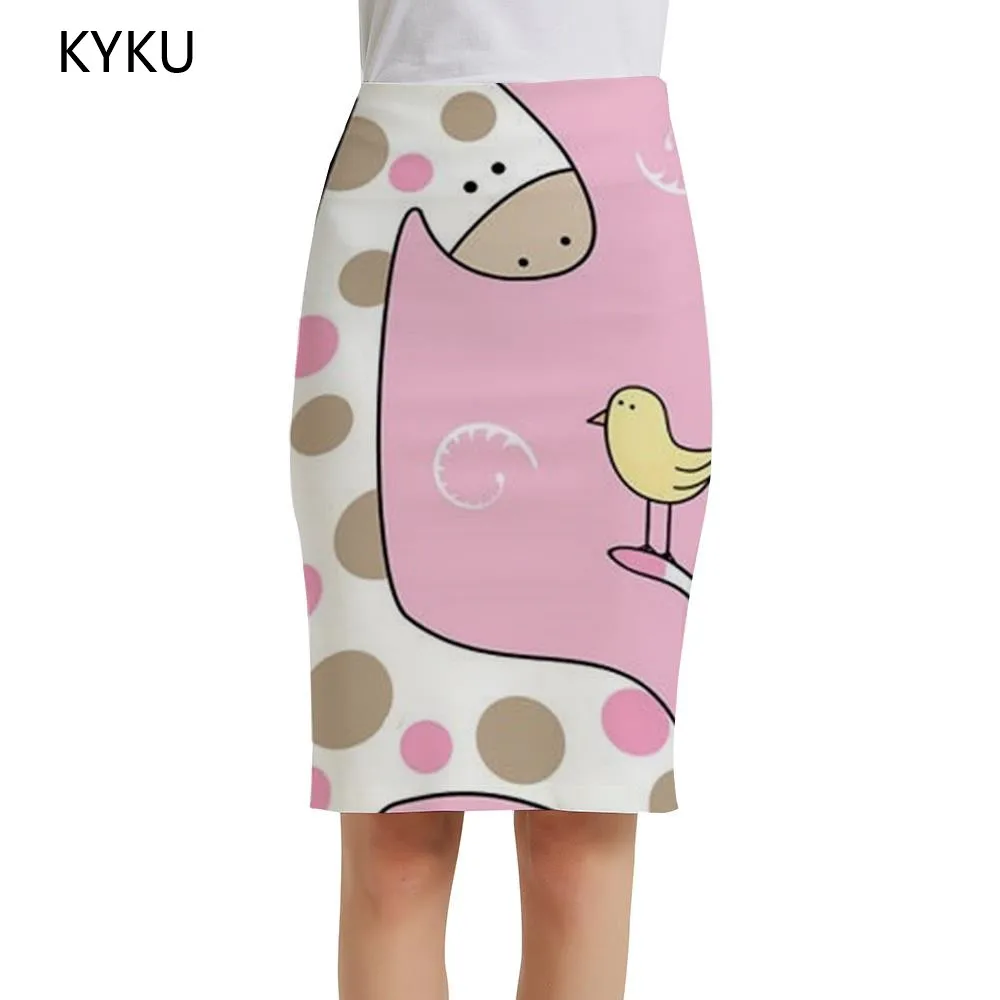 

KYKU Brand Giraffe Skirts Women Chick Print Skirt Animal Sundresses Christmas Elegant Lovely Office Ladies Skirts Womens Vintage