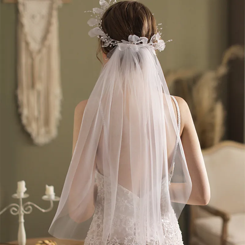 

Super Xiansen Series Photo Bridal Wreath Elbow Long Veil Wedding Dress Accessories Studio Location With Makeup Headdress