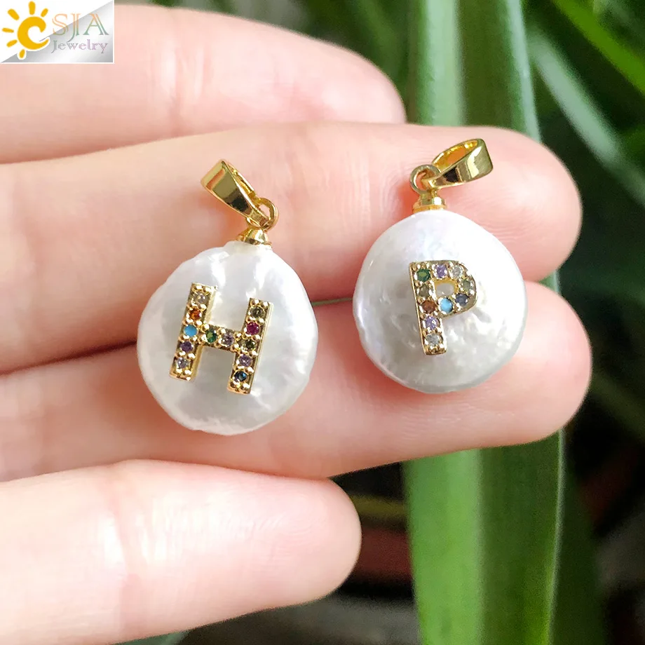 CSJA подвески из натуральной Жемчужины для ожерелья стразы 26 букв Первоначальный