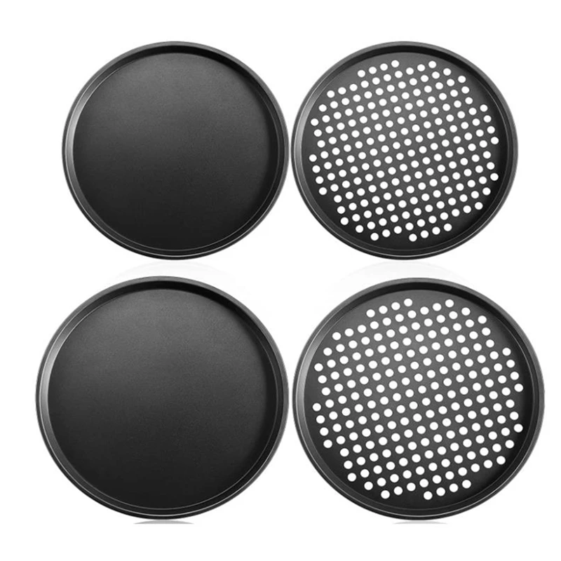 

4 Pieces Non-Stick Pizza Pan 12.6 Inch&11 Inch Round Pizza Tray With Holes Bakeware Pizza Pan For Home Baking,Oven,Etc