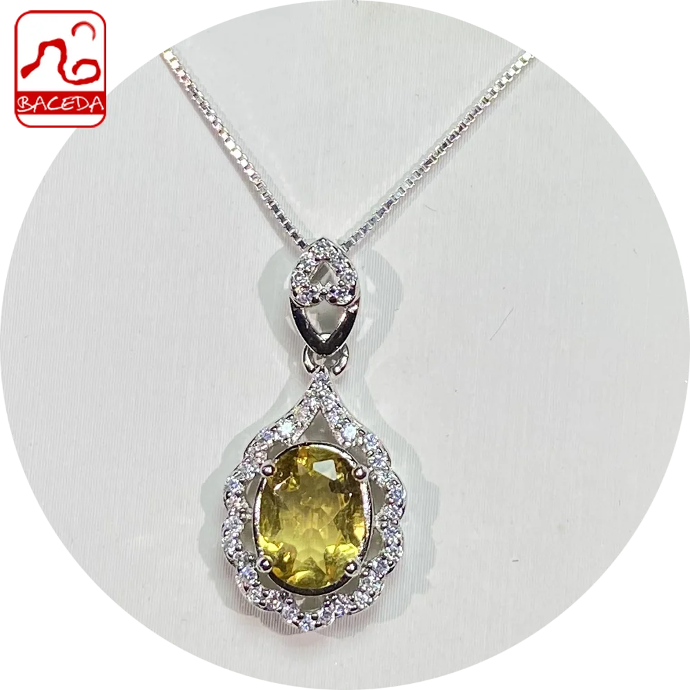 

Baceda Merchant's stone Bring wealth Improve digestion Natural Crystals of Citrine S925 Pendant with Free Chain for Women Box