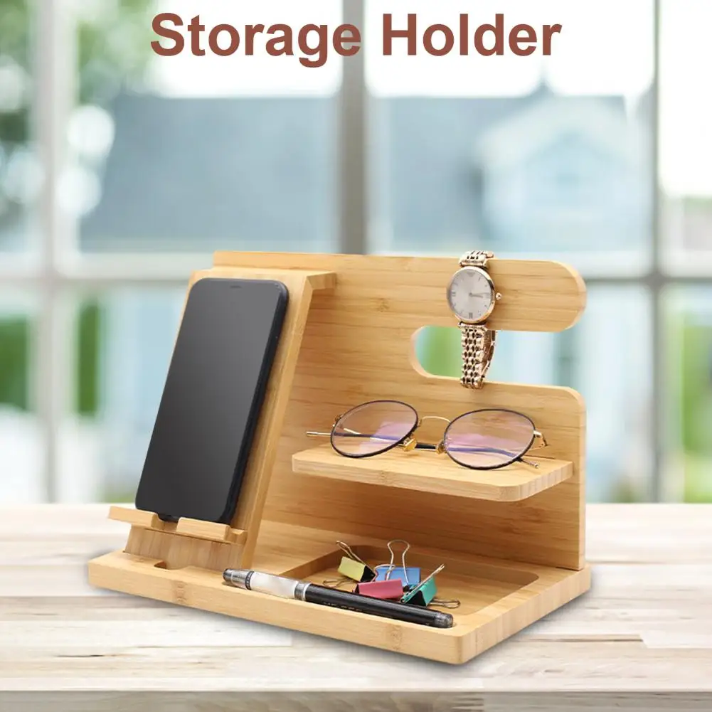 wooden phone holder docking station wallet stand watches purse glasses key desk display organizer bedside nightstand free global shipping