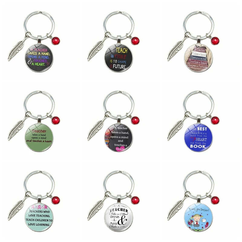 2019 New Hot Teacher's Day Gift Time Glass Convex Keychain 8 Color Crystal Alloy Leaves Hanging Key Ring Small | Украшения и