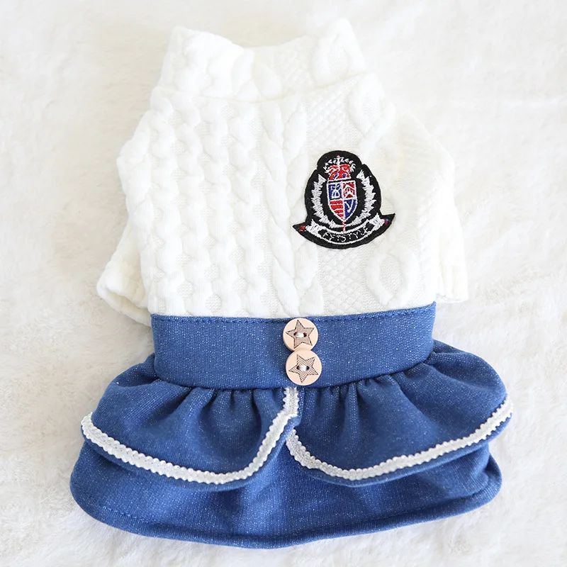 Толстые толстовки для собак пальто рубашка зимняя хлопковая Джинсовая белая