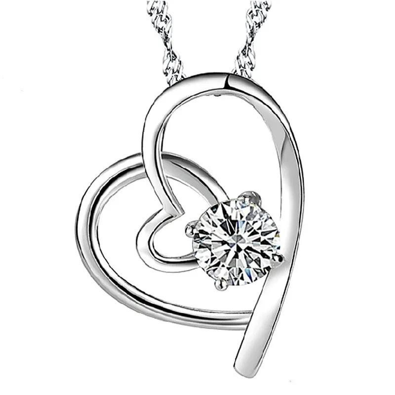 

Wholesale Choker Fashion Heart Follow Necklace Korean Fashion Jewelry Fashion Decoration Crystal Pendant 925 Silver Necklace A09