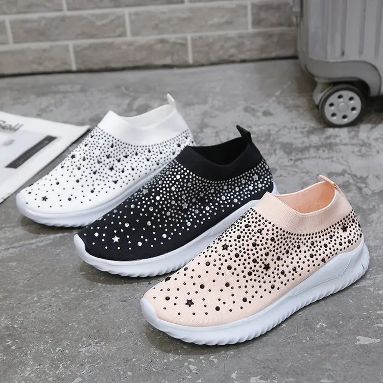 

Women's White Glitter Sneakers For Sock Fashion Bling Shoes Trainers Female Vulcanize 2020 Tenis Feminino Basket Femme