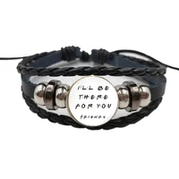 letter design i will be by your side bracelet american friends tv show classic character glass black leather bracelet