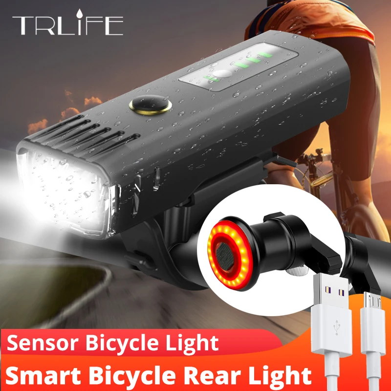 

TRLIFE Smart Bike Light waterproof Bicycle induction Taillight Auto-Start/Stop MTB Front Lamp Cycling USB Charge 24h Work Time