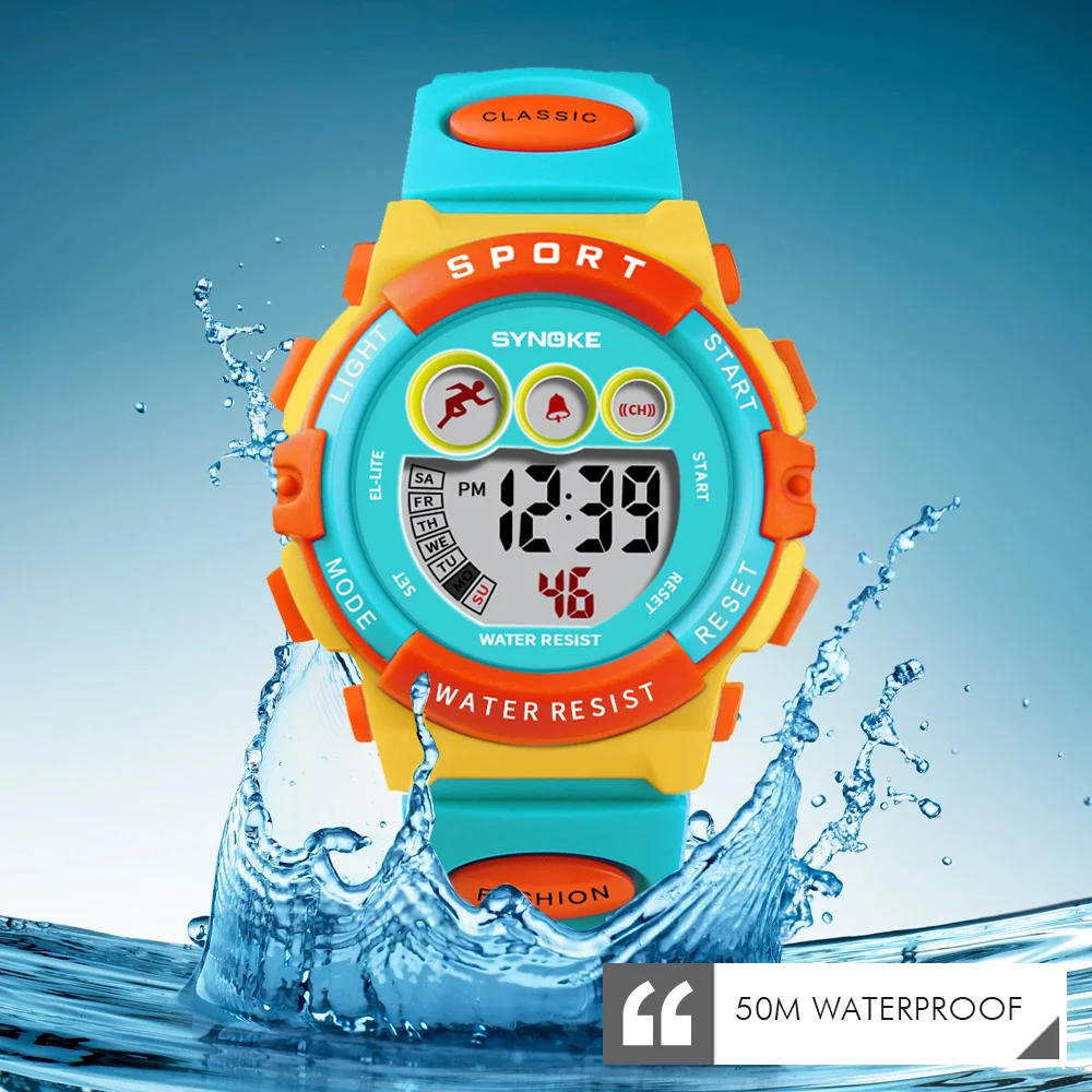 Часы наручные SYNOKE детские электронные, брендовые цветные водонепроницаемые цифровые для мальчиков и девочек, 50 м