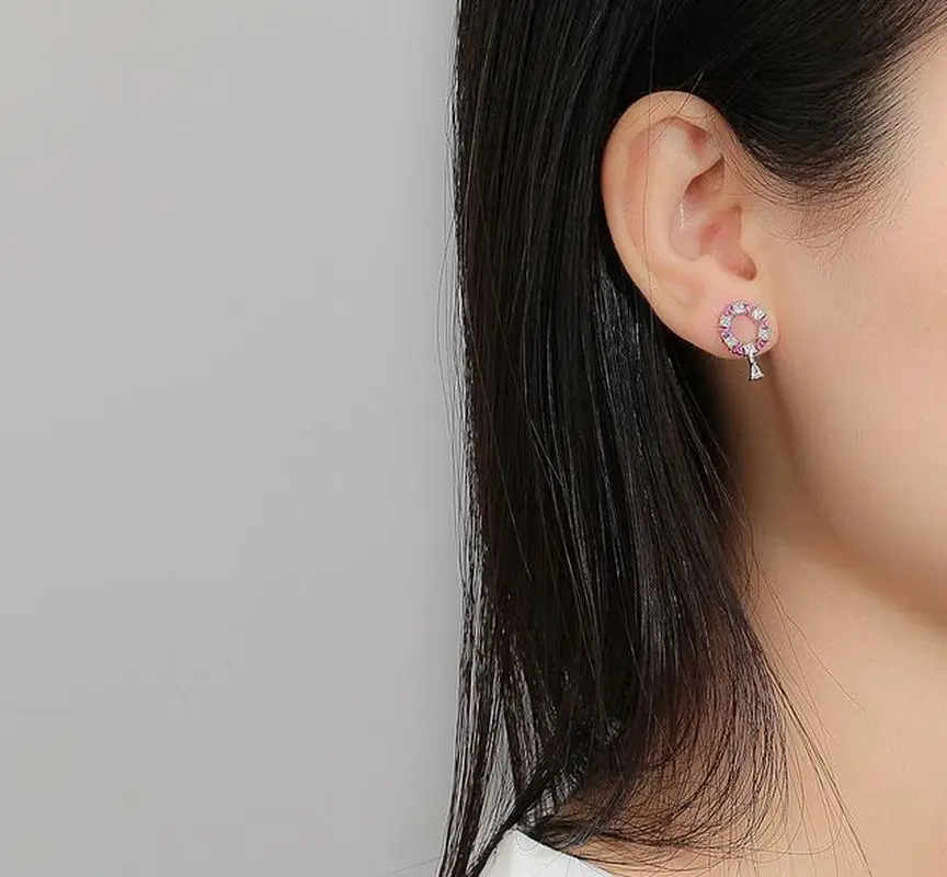 S925 Silver Pin Small Mini Rose Red Diamond Temperament Personality Hollow Ring Zircon Earrings Water Drop Lady | Украшения и