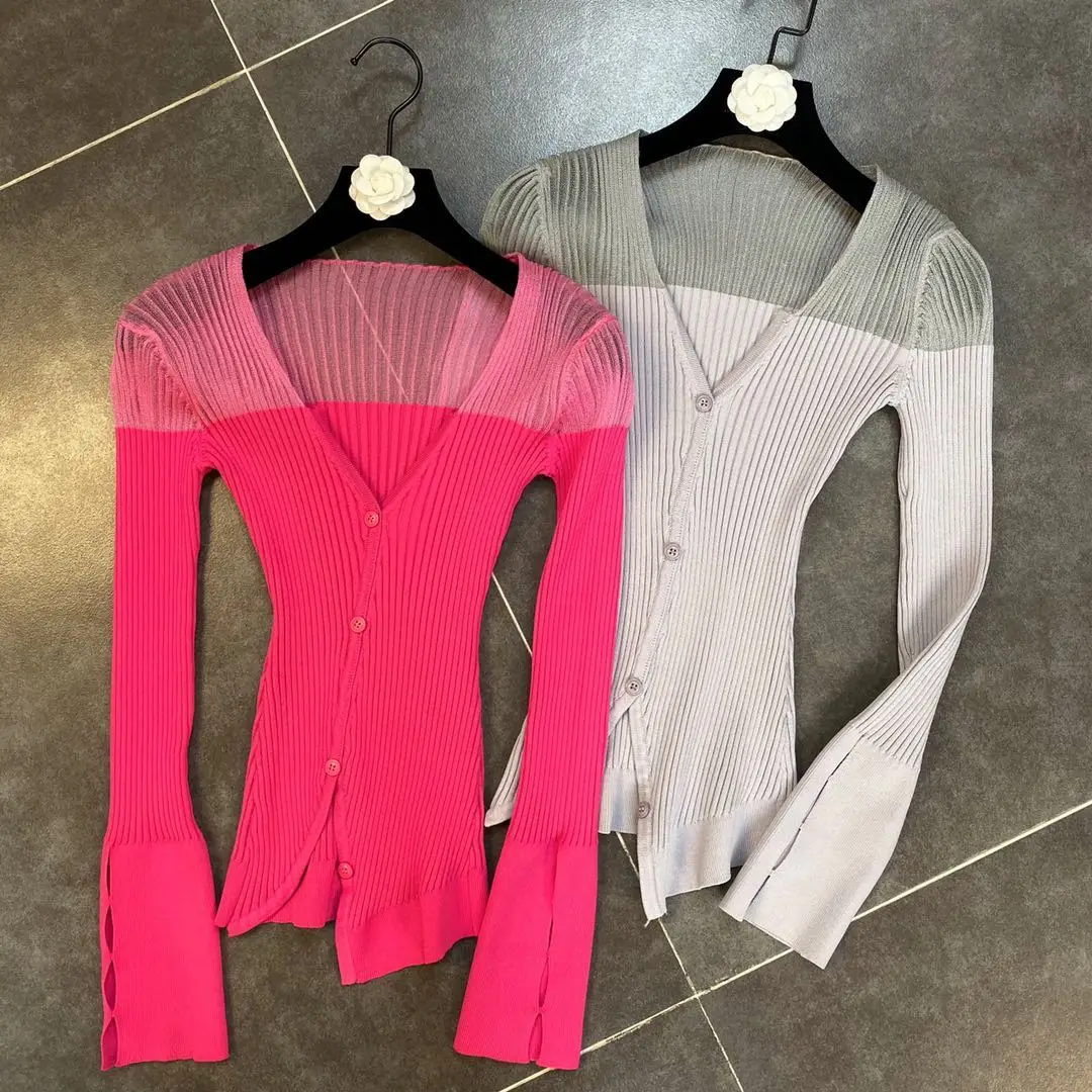 

Женский тонкий трикотажный кардиган, облегающий топ с сетчатыми вставками, ажурное вязаное пальто из вискозы, женская уличная одежда на лет...