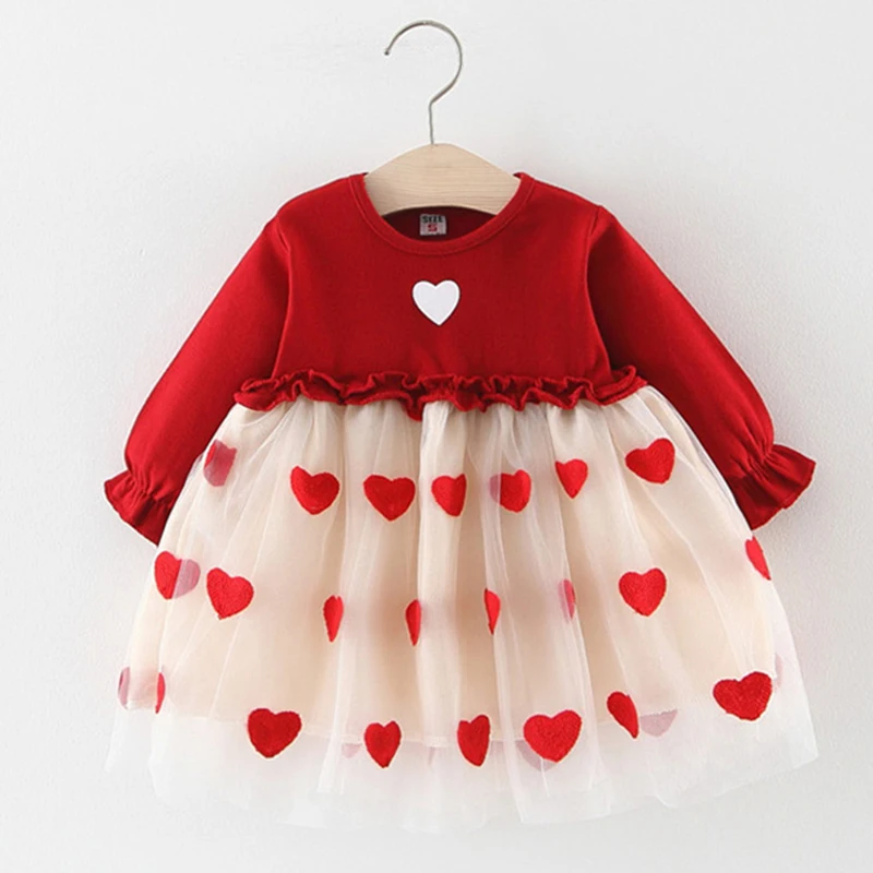 Шар с сердечками платье для маленьких девочек розовое длинными рукавами vestido