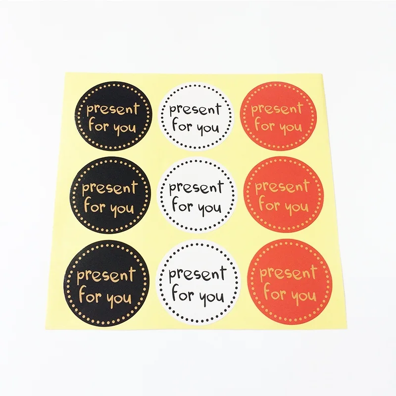 

900 Pcs/lot Present For You Sticker Labels Food Seal Gift Stickers For Wedding Seals White Black Red 3 Color Round Design