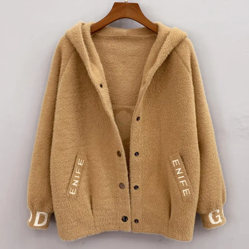 Женский короткий кашемировый свитер повседневный вязаный кардиган с капюшоном и