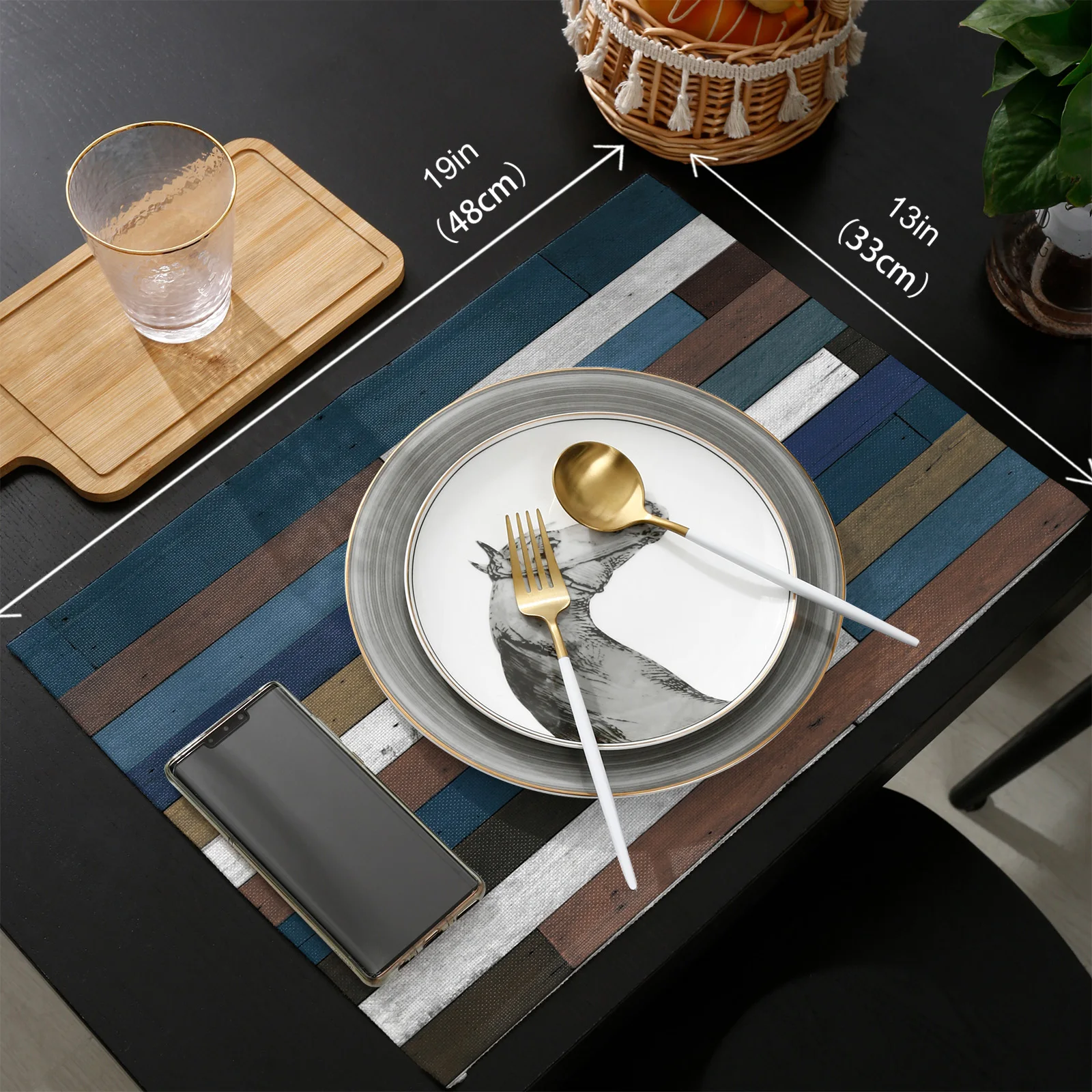 

Wood Grain Color Table Runner Set Wedding Table Decoration Home Kitchen Dining Table Decor Placemats