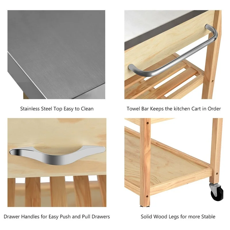 Портативная Кухонная Тележка с столешницей из нержавеющей стали 2 выдвижных