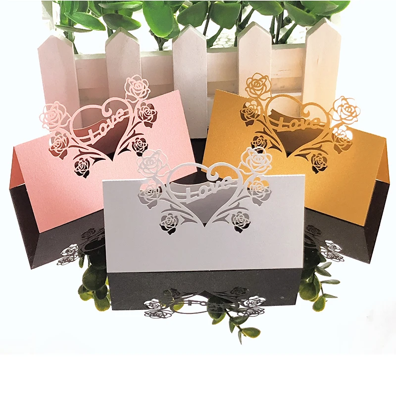 

50pcs Love Heart Pearlescent Lace Name Place Card Wedding Decoration DIY Table Seating Name Message Greeting Card Party Supplies