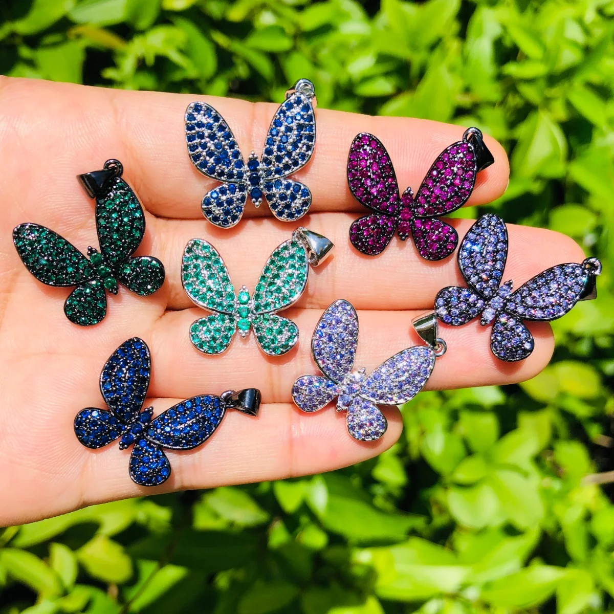 

5pcs Butterfly Charms for Women Jewelry Bracelet Making Blue Green Fuchsia Purple Zirconia Paved Pendants for Necklace Accessory