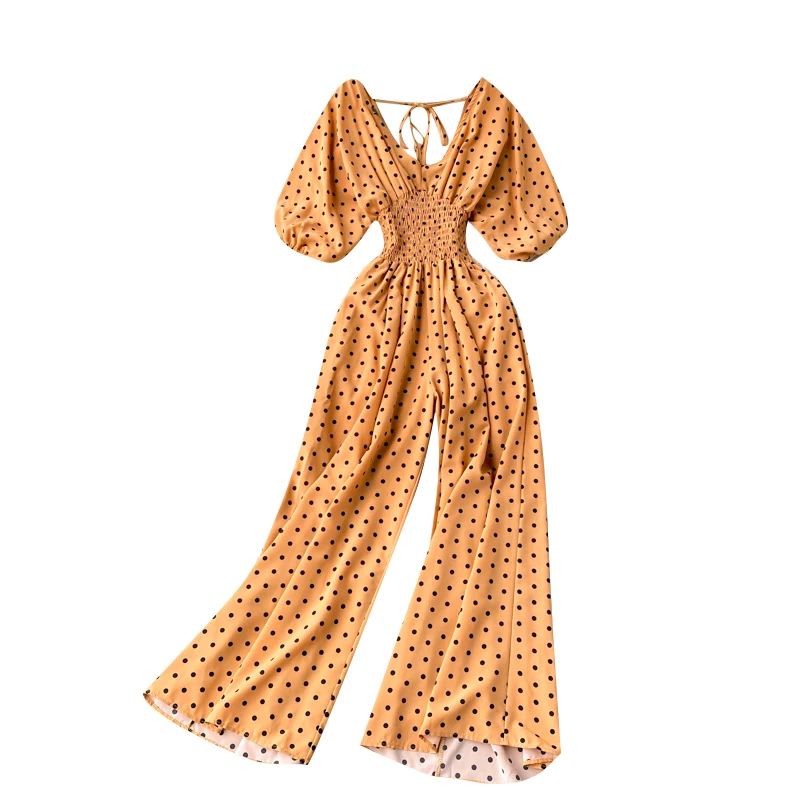 Женские комбинезоны в горошек корейские Комбинезоны с V-образным вырезом