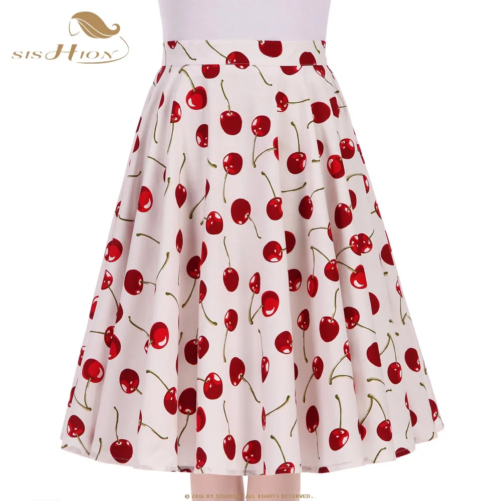 

Женская юбка с завышенной талией SISHION, черно-белая юбка-качели из 100% хлопка с принтом вишни, модель SP0677 на лето, Y2k