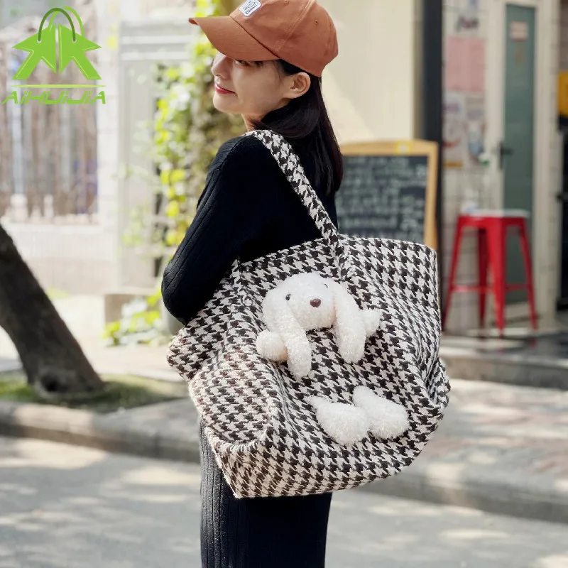 

Fashion Cartoon Woolen Cloth Women Handbags 2021 New Luxury High Capacity Ladies Shoulder Bag Designer Casual Female Tote Bag