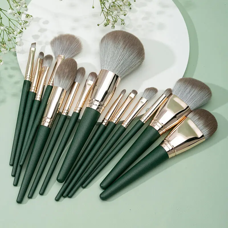 

Professional Makeup Brushes Set 14pcs Green Eyeshadow Blending Powder Foundation Eyebrow Brushes Face Eye Cosmetic Tools
