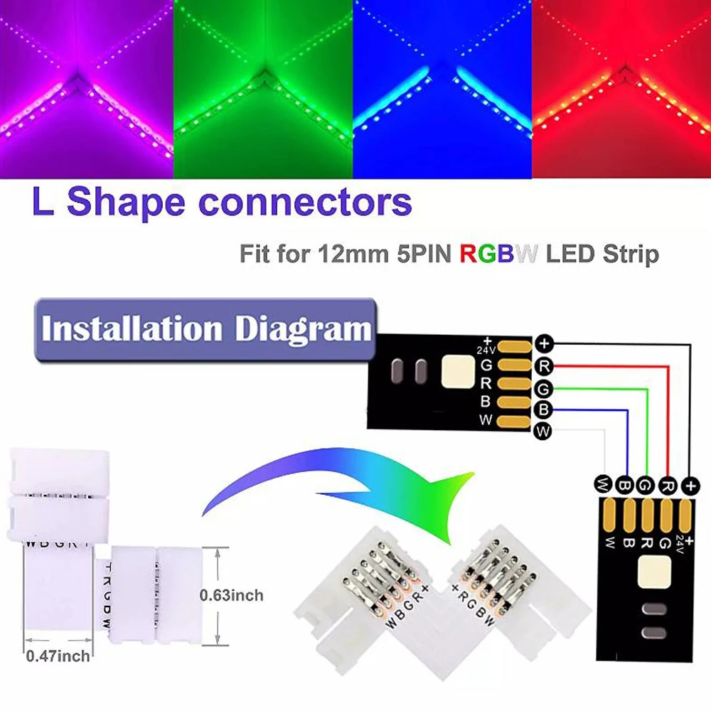 Гибкая светодиодная лента RGB/RGBW/RGB + CCT/WS2812B разъем без пайки 5 шт. 2/3/4/5/6pin L/X/T |