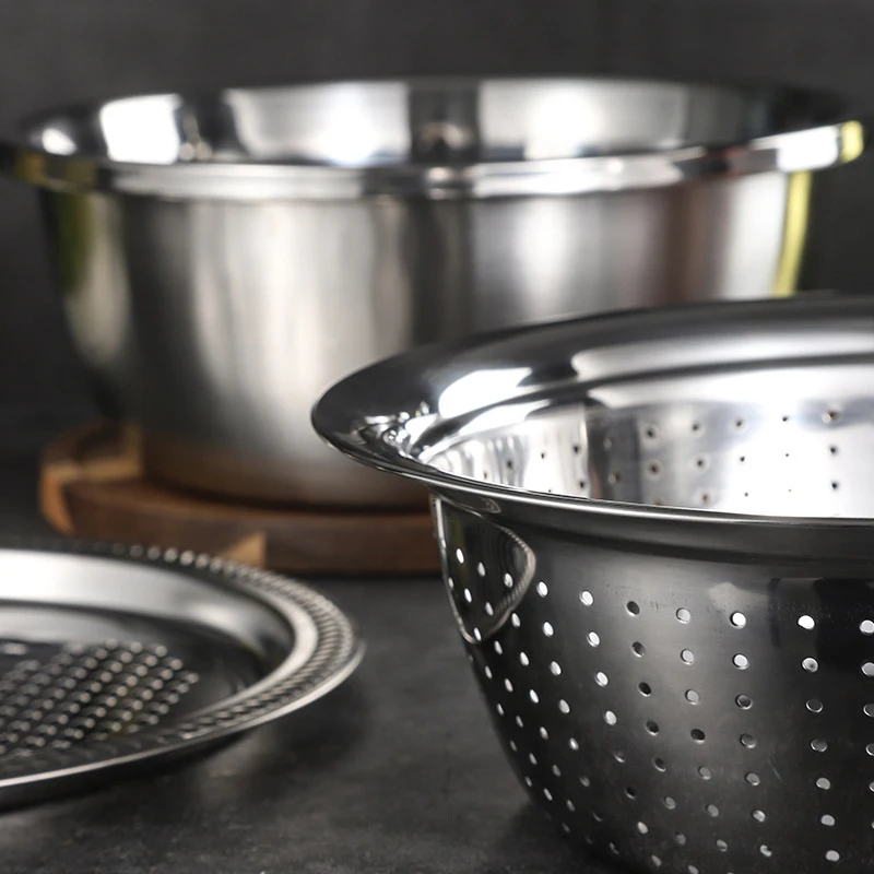 

Strainer Salad bowl 3 PCS Stainless Steel Sieve Salad Draining Cooking