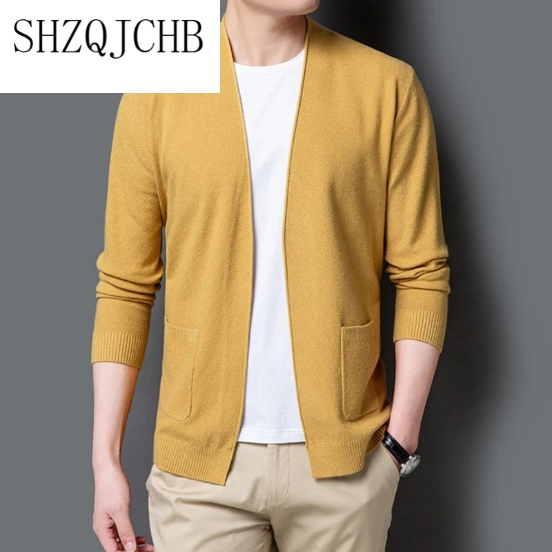 

New 2021 Cardigan Sweater Casual Thin Men Knitwear Slim Fit Pocket Men SweaterCoats Solid Knitted Sweater