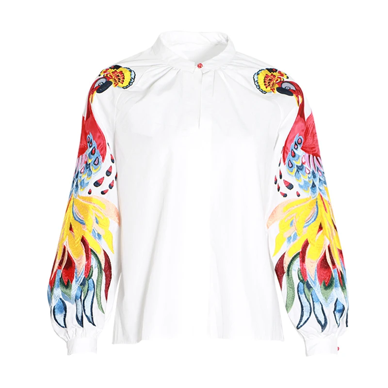 VGH летняя повседневная женская рубашка с вышивкой животных круглым вырезом и