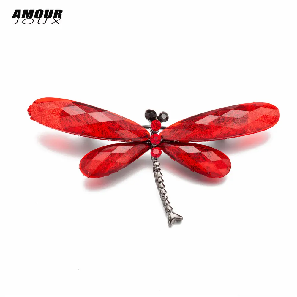AMOURJOUX Красивая Красная стрекоза формированные броши булавка для женщин и мужчин