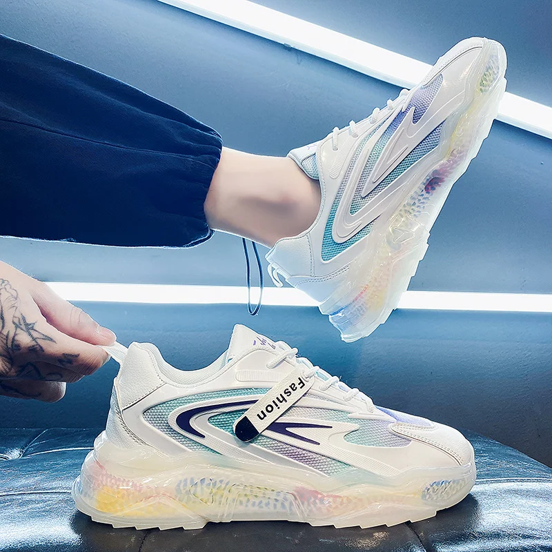 

2021New Style Breathable Men Shoes Running Shoes Rubber Casual Fashion Sneakers Cozy Lace Thick Sole Soft Height Increasings