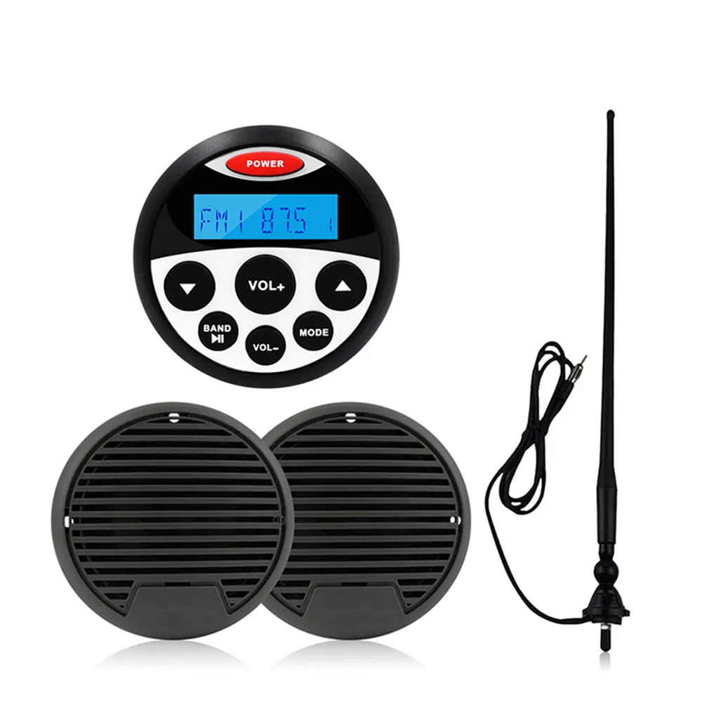 Marine Bluetooth Stereo Boat Radio FM AM MP3 Car Player Audio Sound System+3Inch Marine Waterproof Motorcycle Speaker + Antenna Marine Bluetooth Stereo Boat Radio FM AM MP3 Car Player Audio Sound System+3Inch Marine Waterproof Motorcycle Speaker + Antenna