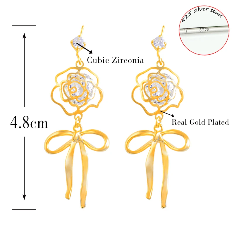 

SINLEERY Earrings korean Flower Bowknot Ear Ring Gold Color 2021 Women's Earring For Women Valentines Day Gift ES082 SSK
