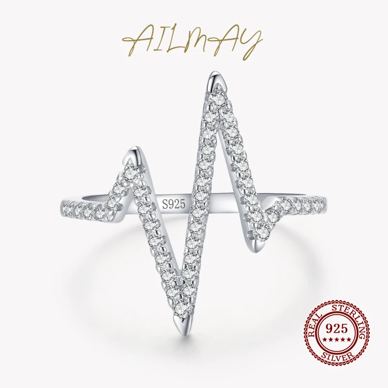 

Ailmay 2021 New Style Real 925 Sterling Silver Fashion Personality Lightning Zircon Finger Ring For Women Luxury Party Jewelry