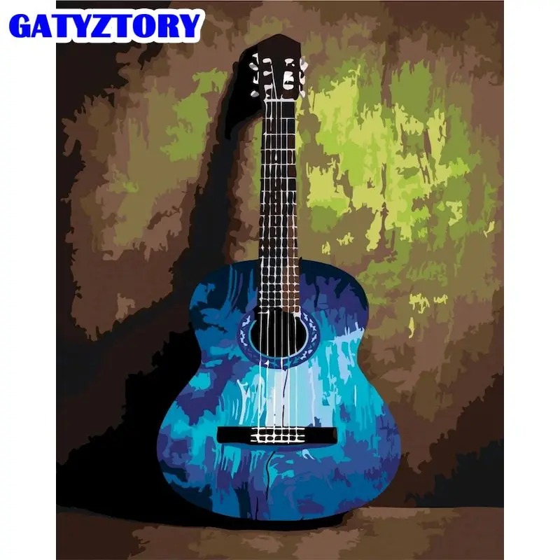

GATYZTORY 60x75cm Painting By Numbers Blue Kits Guitar DIY Paint By Numbers On Canvas Handpainted Frame Digital Painting