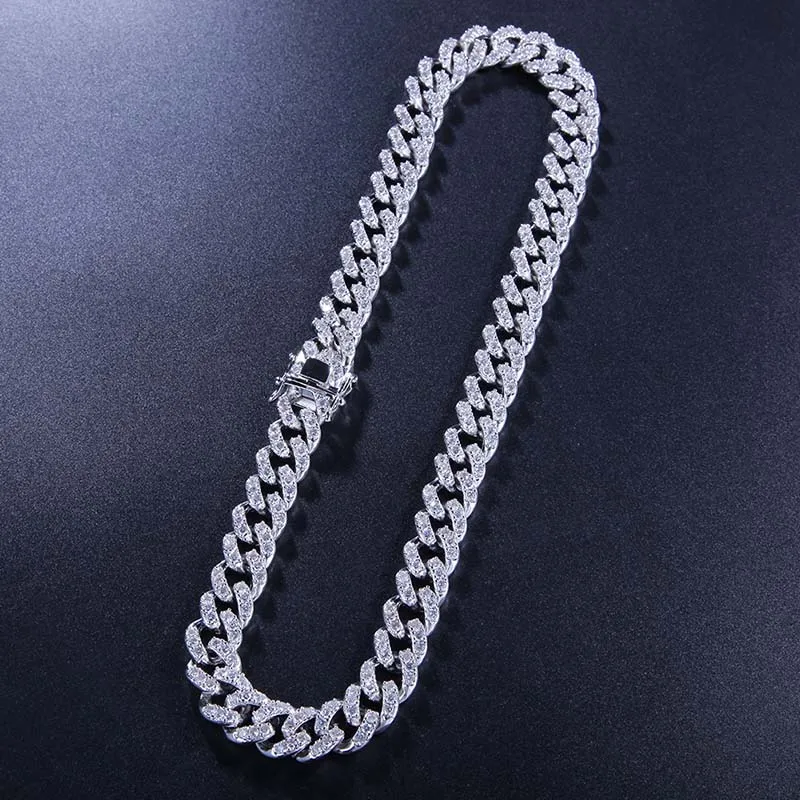 Хип хоп розовый AAA кубическая циркониевая подвеска Bling Iced Out кубинские Короткие Ожерелья Роскошные CZ камень звено цепи мужские украшения-браслеты - Окраска металла: Silver white cz