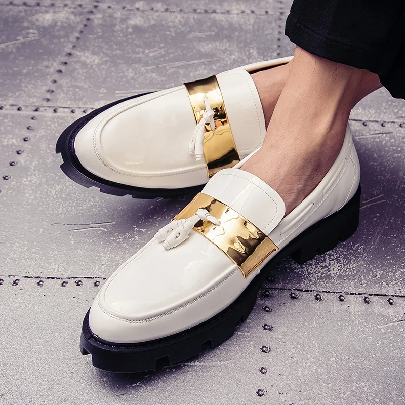 Туфли мужские кожаные с бахромой лоферы повседневная обувь для вечевечерние