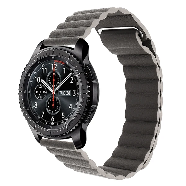 Grey Магнитные ремешки для часов из натуральной кожи для samsung Galaxy Watch 42 мм 46 мм active gear s3 Frontier Amazfit huawei Watch Bracelet - Цвет ремешка: Grey