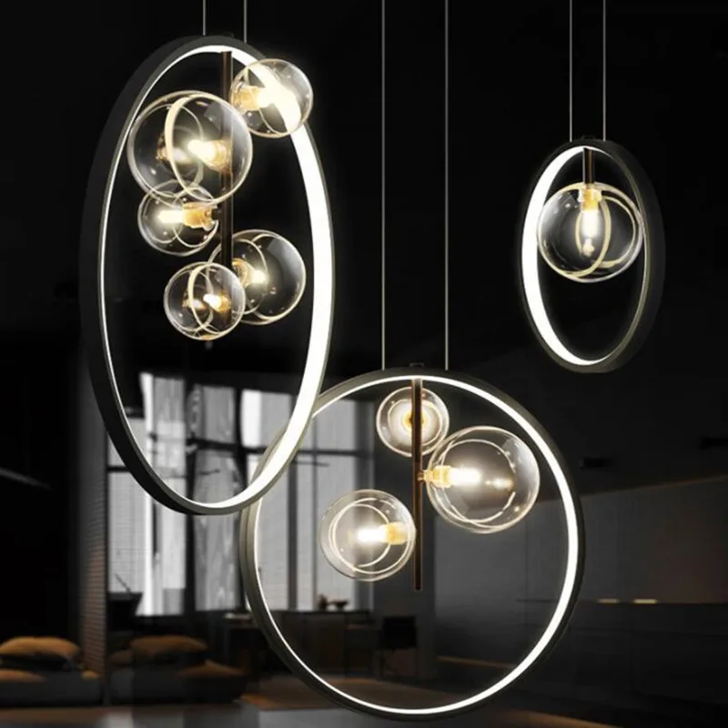 

Modern Bubble Chandelier Led Rings Circle Ceiling Hanging Pendant lamp Black Loft Living Dining Room Kitchen Lighting Fixture