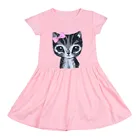 Летнее платье для девочек с коротким рукавом 2021, мультяшная Милая кошка, простая детская юбка с принтом, удобная повседневная детская одежда # M