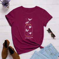 summer cotton t shirt flying butterfly transparent bottle graphic tees plus size short sleeve tshirts streetwear harajuku tops