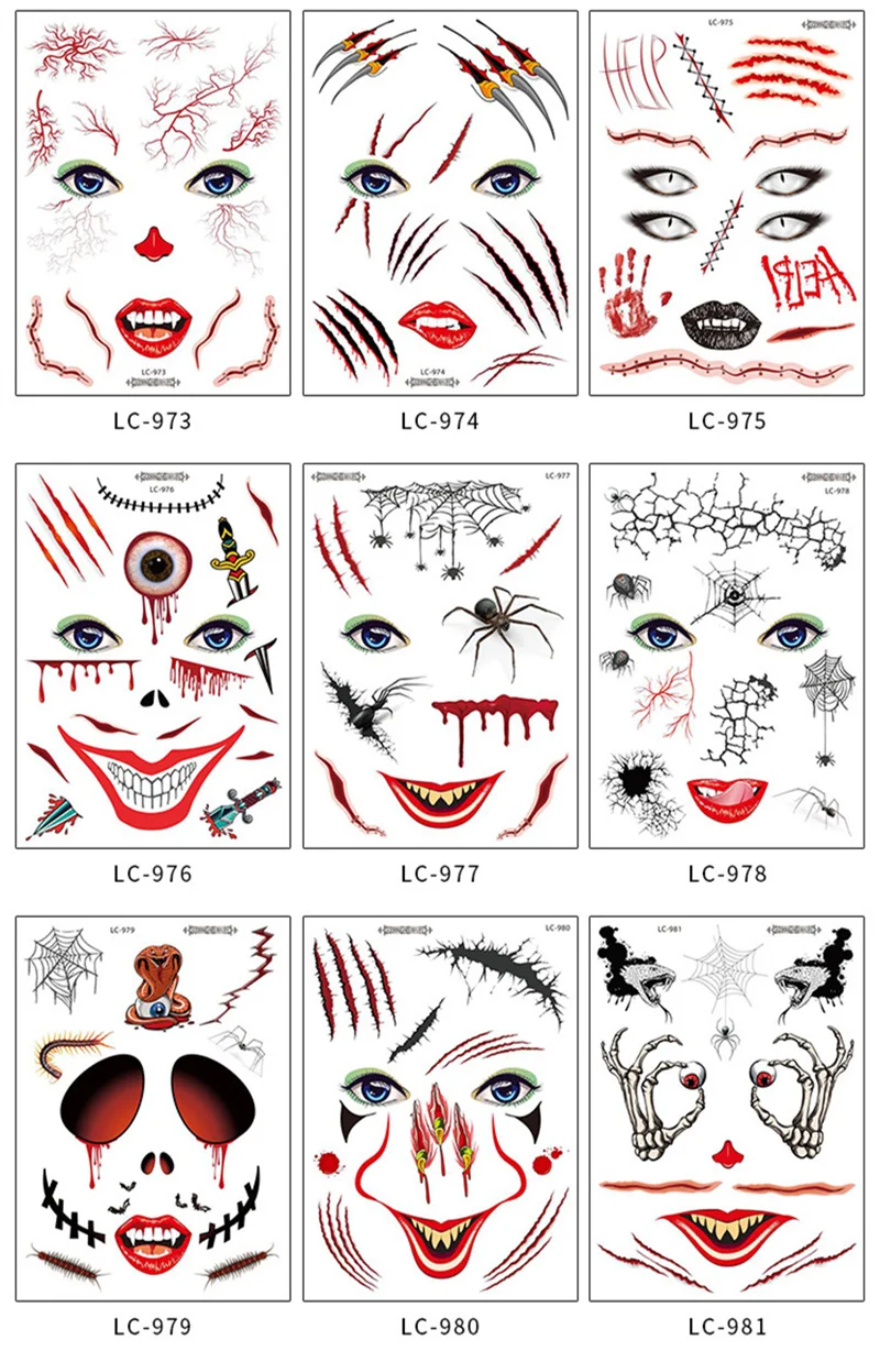 Stitched Wound Scary Tattoo Sticker Halloween Temporary Tattoos for Lady Women 3d Reality Vampire Blood Scar Design Deco | Красота и