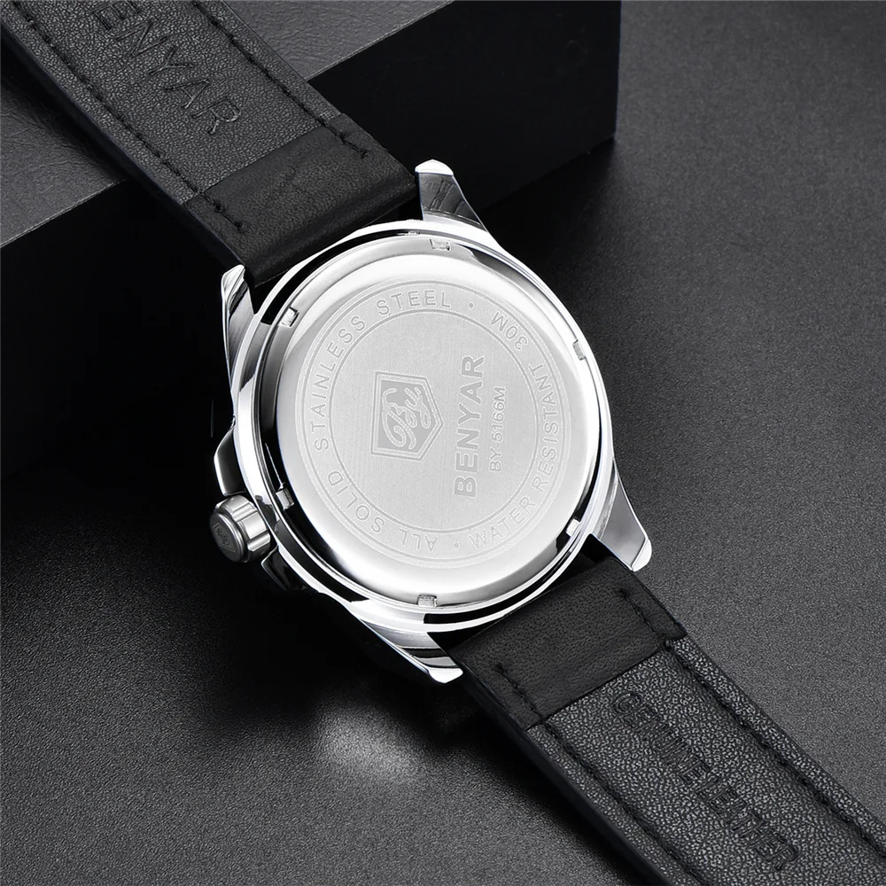 

2020 New Men Watches BENYAR Top Brand Casual Fashion Leather Quartz Watch Waterproof Sport Watch Men Clock Relogio Masculino