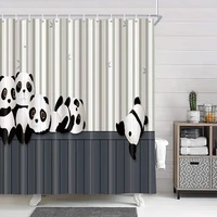 animals decor cartoon panda playing on striped wooden shower curtain polyester fabric bathroom decor panda bamboo bath curtains