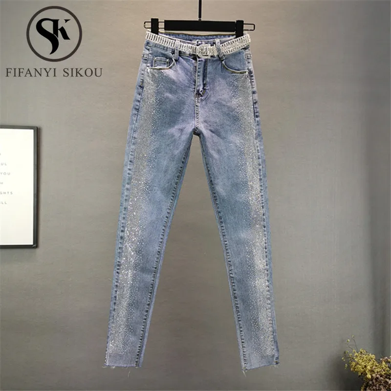 

Jeans for Women Slim Denim Pencil Pants Fashion Diamonds High Waist Jeans Female High Elastic Plus size Stretch Jeans 2020 New